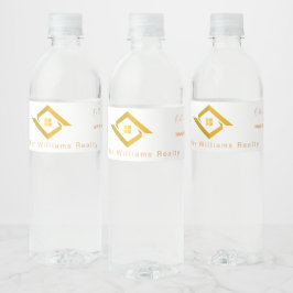 Modern Real Estate white and gold custom logo  Wasserflaschenetikett