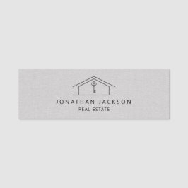 Modern Realtor Home Logo Gray Faux Linen Namensschild