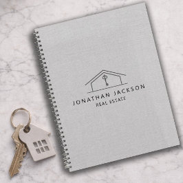 Modern Realtor Home Logo Gray Faux Linen Planer