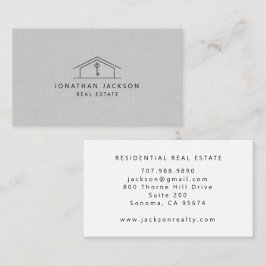 Modern Realtor Home Logo Gray Faux Linen Visitenkarte