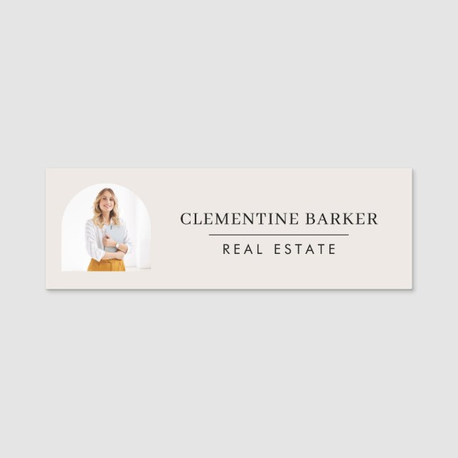 Modern Realtor Name Badge with Photo Arch Elegant Namensschild (Vorderseite)