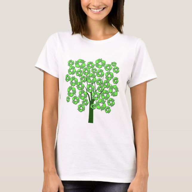 Modern recyceln Grün Symbol-Baum T-Shirt (Vorderseite)