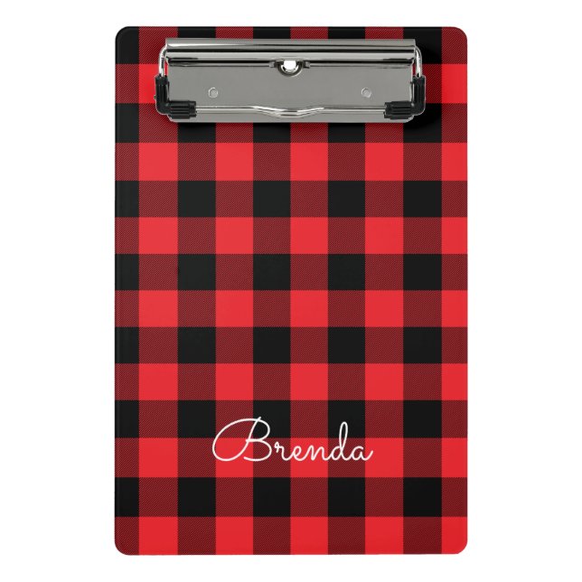 Modern Red and Black Buffalo Check Mini Klemmbrett (Vorderseite)