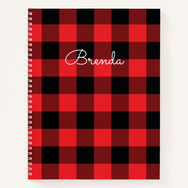 Modern Red and Black Buffalo Check Notizbuch (Vorderseite)