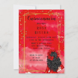Modern Red and Gold Quinceanera Geburtstag Einladung