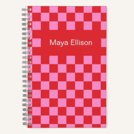 Modern Red and Pink Checkerboard Notebook Notizbuch