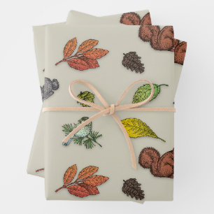 Modern Red Berry Christmas Bird Red Gray Wrapping Geschenkpapier Set