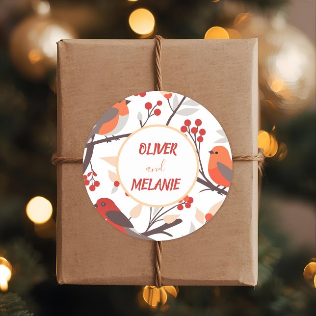 Modern Red Berry Holidays Bird Custom Runder Aufkleber (Von Creator hochgeladen)