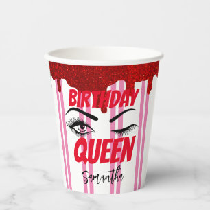 Modern Red Birthday Queen 18. 21. 40. 50. Pappbecher