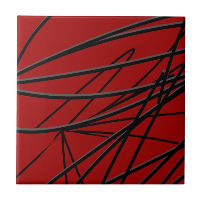 Modern Red Black Abstrakt Fliese (Vorderseite)