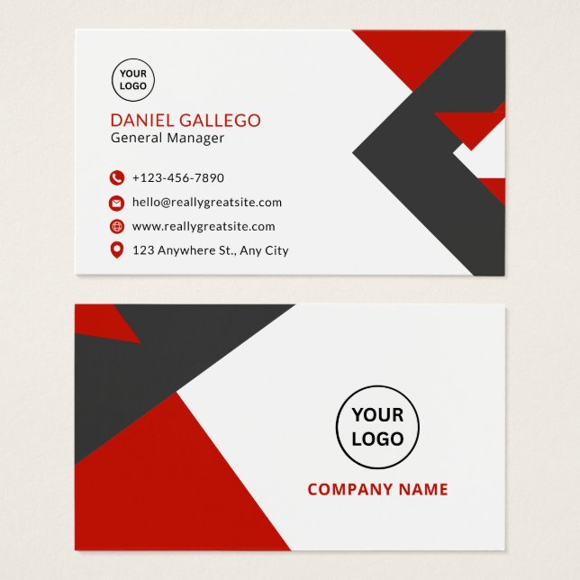 Modern Red Black Geometric Corporate Business Card (Vorne & Hinten)