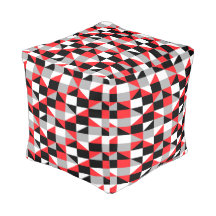 Modern Red Black Geometric Polygon Pattern Pouf