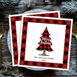 Modern Red Black Plaid Christmas Napkins Custom Serviette