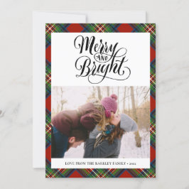 Modern Red Black Tartan Kariert Fun Script Feiertagskarte