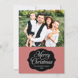 Modern Red Black Zickzack Christmas Foto Card Feiertagskarte