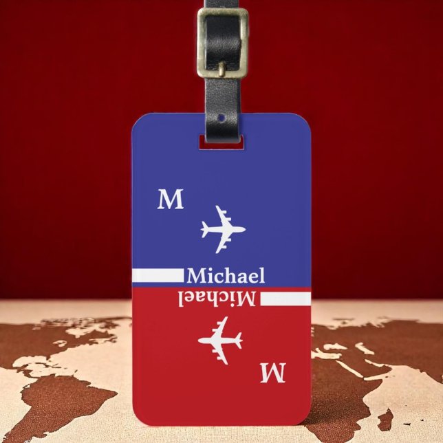 Modern Red Blue Gepäckanhänger mit Namen (Von Creator hochgeladen)