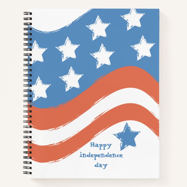 Modern Red Blue Happy Independence Day Patriotic Notizbuch (Vorderseite)