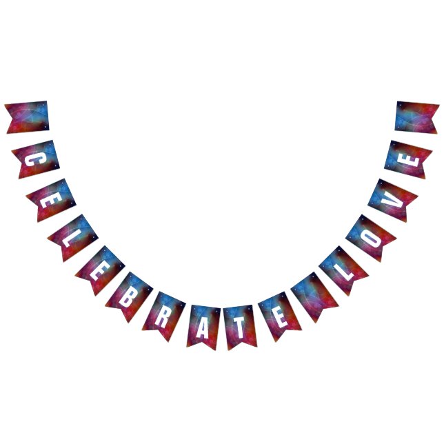 Modern Red & Blue Ombre Bokeh Lights & Typografie Wimpelkette (Alle)