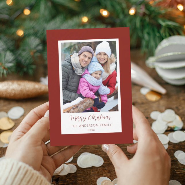 Modern Red Border Family Photo Christmas Card Einladung (Von Creator hochgeladen)