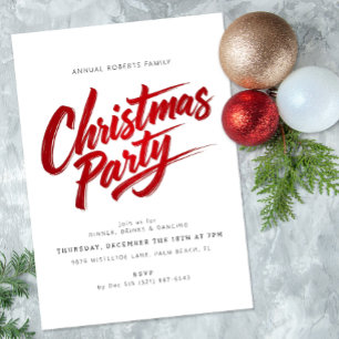 Modern Red Brush Script Weihnachten Party Einladun Einladung