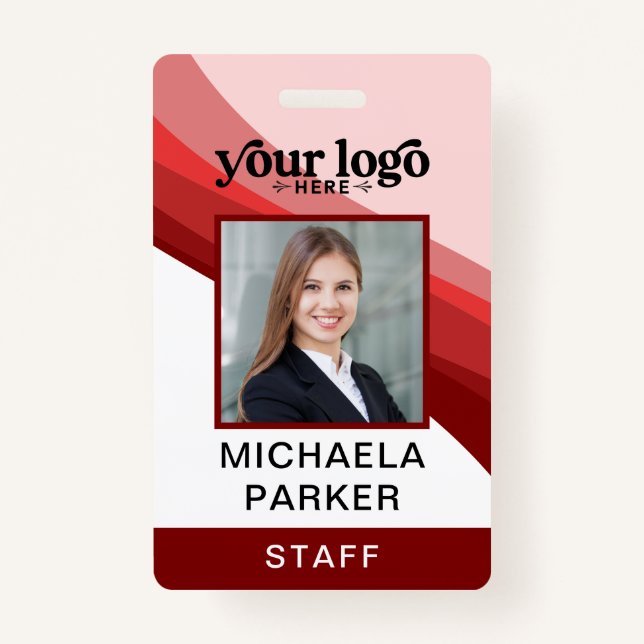 Modern Red Business Logo Employee Photo ID Badge Ausweis (Vorderseite)