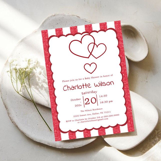 Modern Red Chalk Stripes Vertical Baby Shower Einladung (Von Creator hochgeladen)