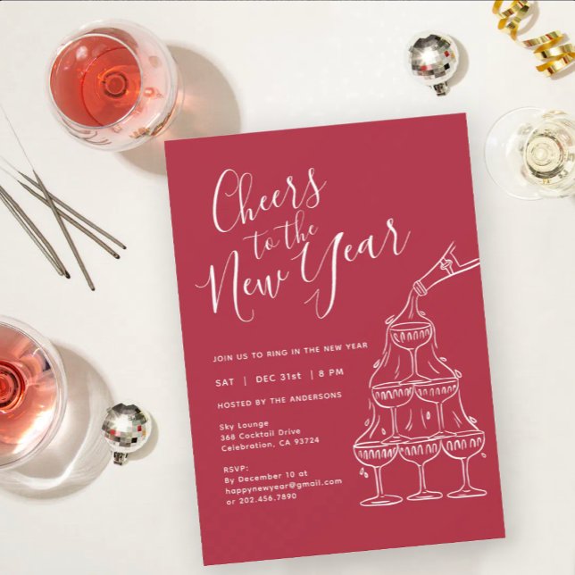 Modern Red Cheers to the New Year Party  Einladung (Von Creator hochgeladen)