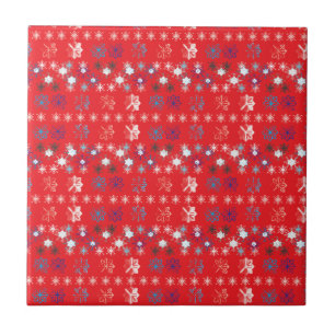 Modern Red Christmas Holiday Snowflake Muster Fliese
