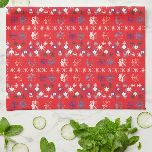 Modern Red Christmas Holiday Snowflake Muster Handtuch (Gefaltet)