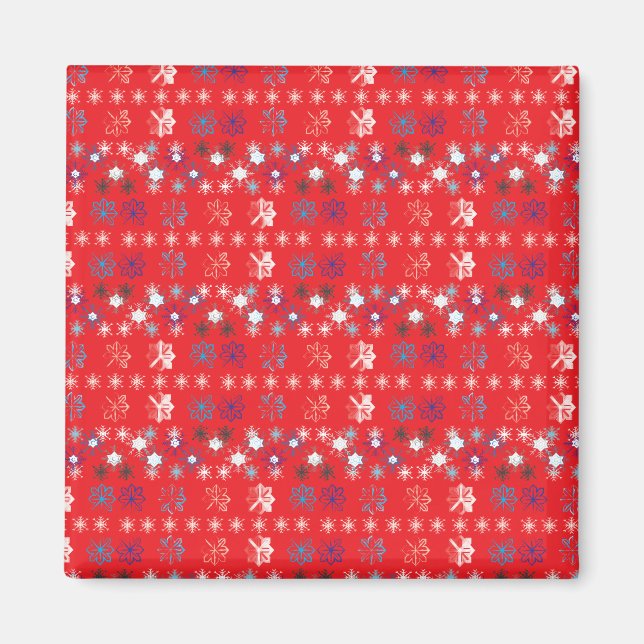 Modern Red Christmas Holiday Snowflake Muster Magnet (Vorne)