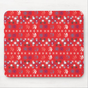 Modern Red Christmas Holiday Snowflake Muster Mousepad
