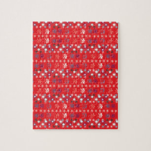 Modern Red Christmas Holiday Snowflake Muster Puzzle