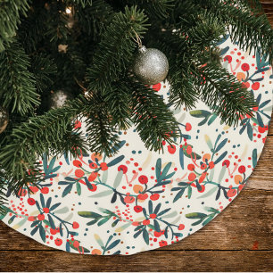 Modern Red Christmas Holly Berries Polyester Weihnachtsbaumdecke