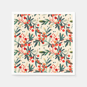 Modern Red Christmas Holly Berries Serviette