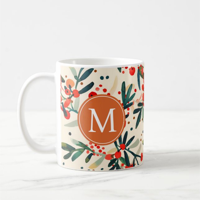 Modern Red Christmas Holys Monogram Kaffeetasse (Links)