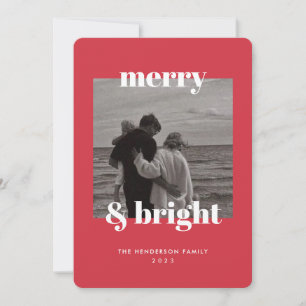 Modern Red Christmas Merry & Bright Card Feiertagskarte