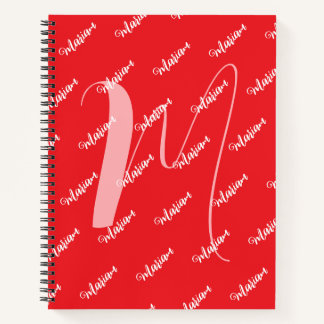 Modern Red Color - Erstname Mit Monogramm Notizbuch