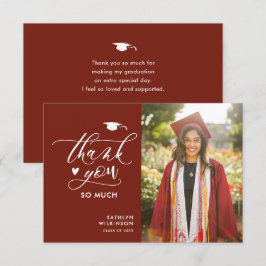 Modern Red Elegante Script Foto Einfaches Abschlus Dankeskarte