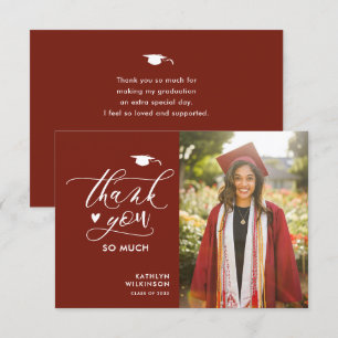 Modern Red Elegante Script Foto Einfaches Abschlus Dankeskarte