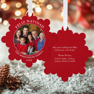 Modern Red Feliz Navidad Foto Ornament Karte