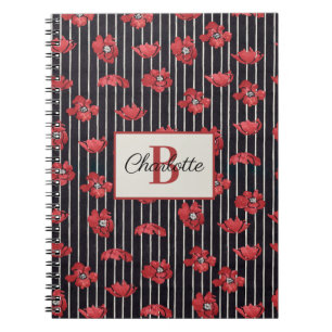 Modern Red Floral Monogram Spiral Foto Notebook Notizblock