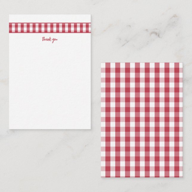 Modern Red Gingham bedankt sich bei den Anmerkunge Mitteilungskarte (Vorne/Hinten)
