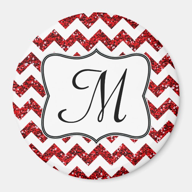Modern Red Glitzer Zickzack Monogram Initial Magne Magnet (Vorne)
