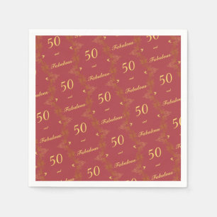 Modern Red Gold 50 Fantastischer Geburtstag Serviette