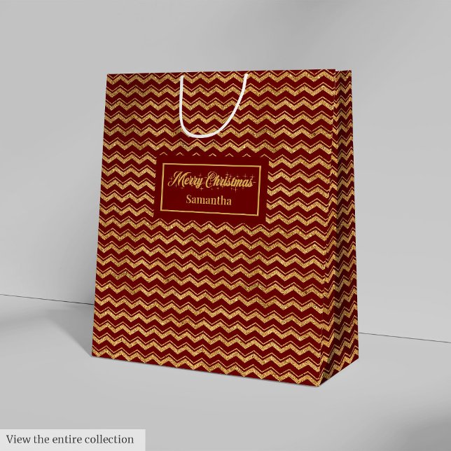 Modern Red Gold Custom Holiday Gift Bag Mittlere Geschenktüte (Modern Red Gold Custom Holiday Gift Bag)