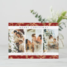 Modern Red Gold Frohe Weihnachtsfoto Collage