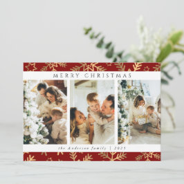Modern Red Gold Frohe Weihnachtsfoto Collage Feiertagskarte