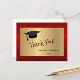Modern Red Gold Name Vielen Dank Abschluss Postkarte
