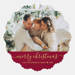Modern Red Gold Script 2 Foto Weihnachten Ornament Karte