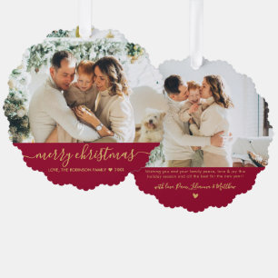Modern Red Gold Script 2 Foto Weihnachten Ornament Karte